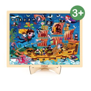 Drewniane puzzle ze stojakiem Łódź piratów, Mideer 