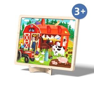 Drewniane puzzle ze stojakiem Farma, Mideer 
