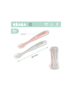 Zestaw Łyżeczek Silikonowych 4 M+ Old Pink 2 Szt., Beaba